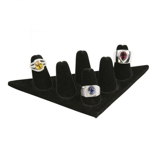 6-Finger ring stand; TRIANGLE base- Black velvet